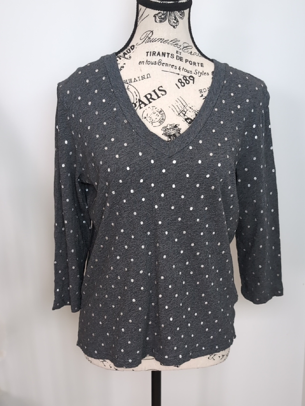 SIMONS | Contemporaine  Dark Grey Polka Dot 3/4 Length Sleeved Top